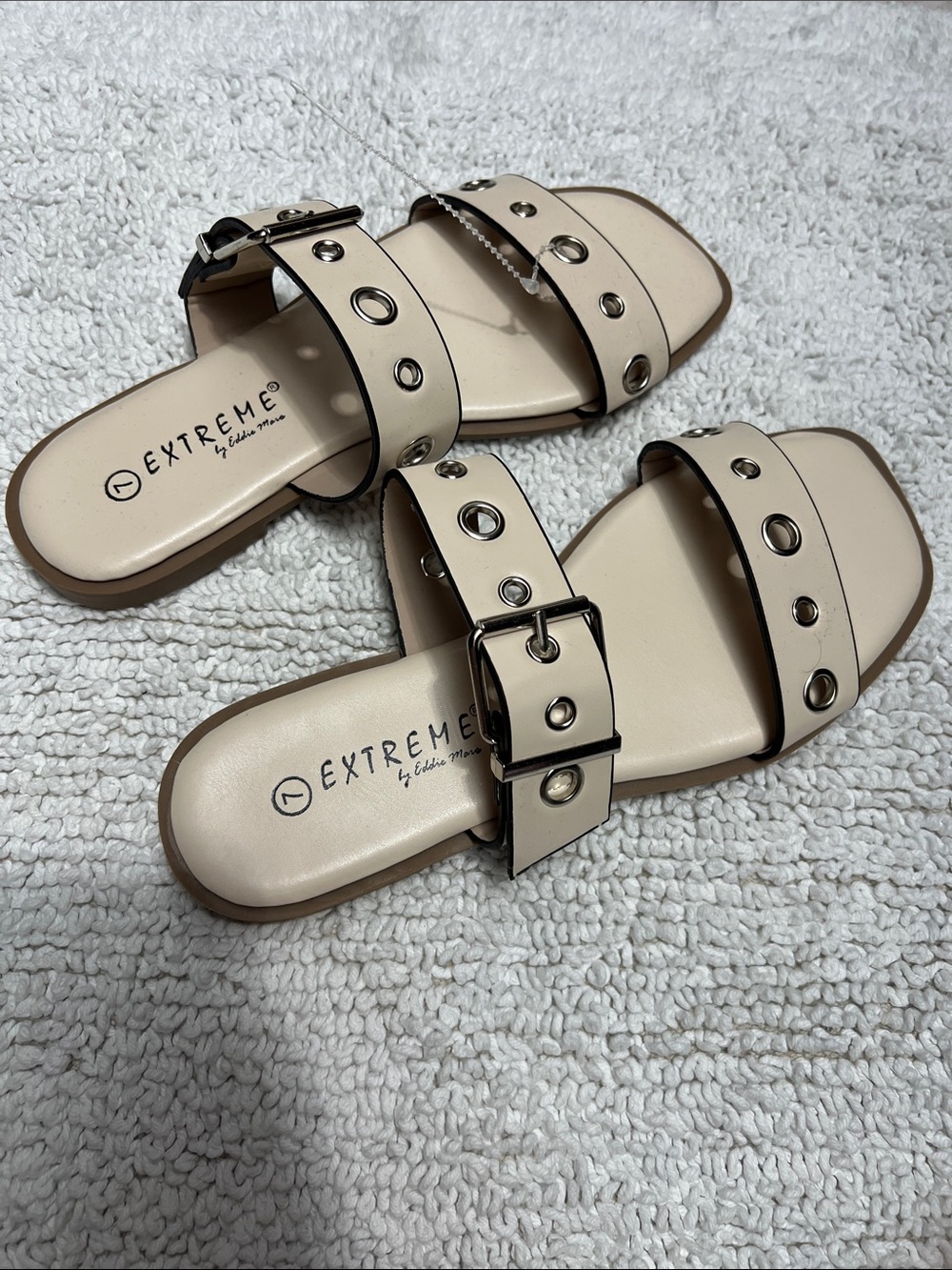 EXTREME Cream Double-Strap Grommet Slide Sandals
